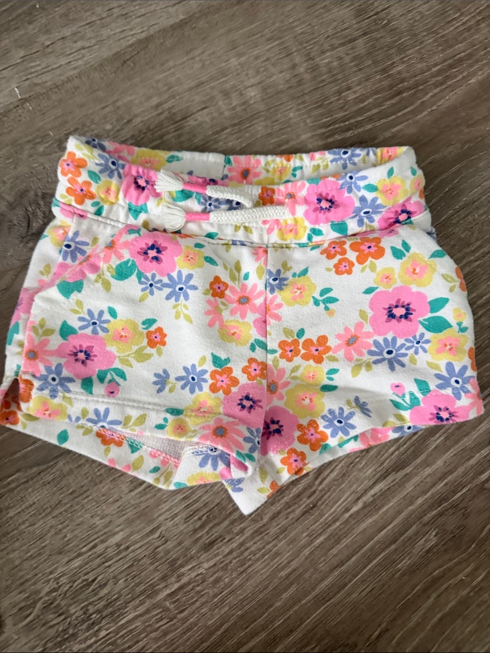 Girls' Floral Drawstring Shorts - White with Multi-Color Flowers